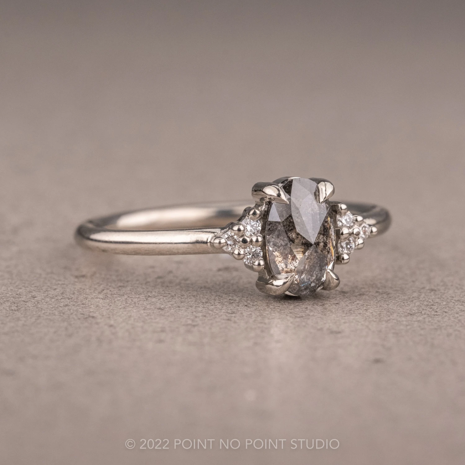 .86 Carat Salt And Pepper Oval Diamond Engagement Ring, Quinn Setting, 14K White Gold 5 .86 Carat Salt And Pepper Oval Diamond Engagement Ring, Quinn Setting, 14K White Gold - Image 5