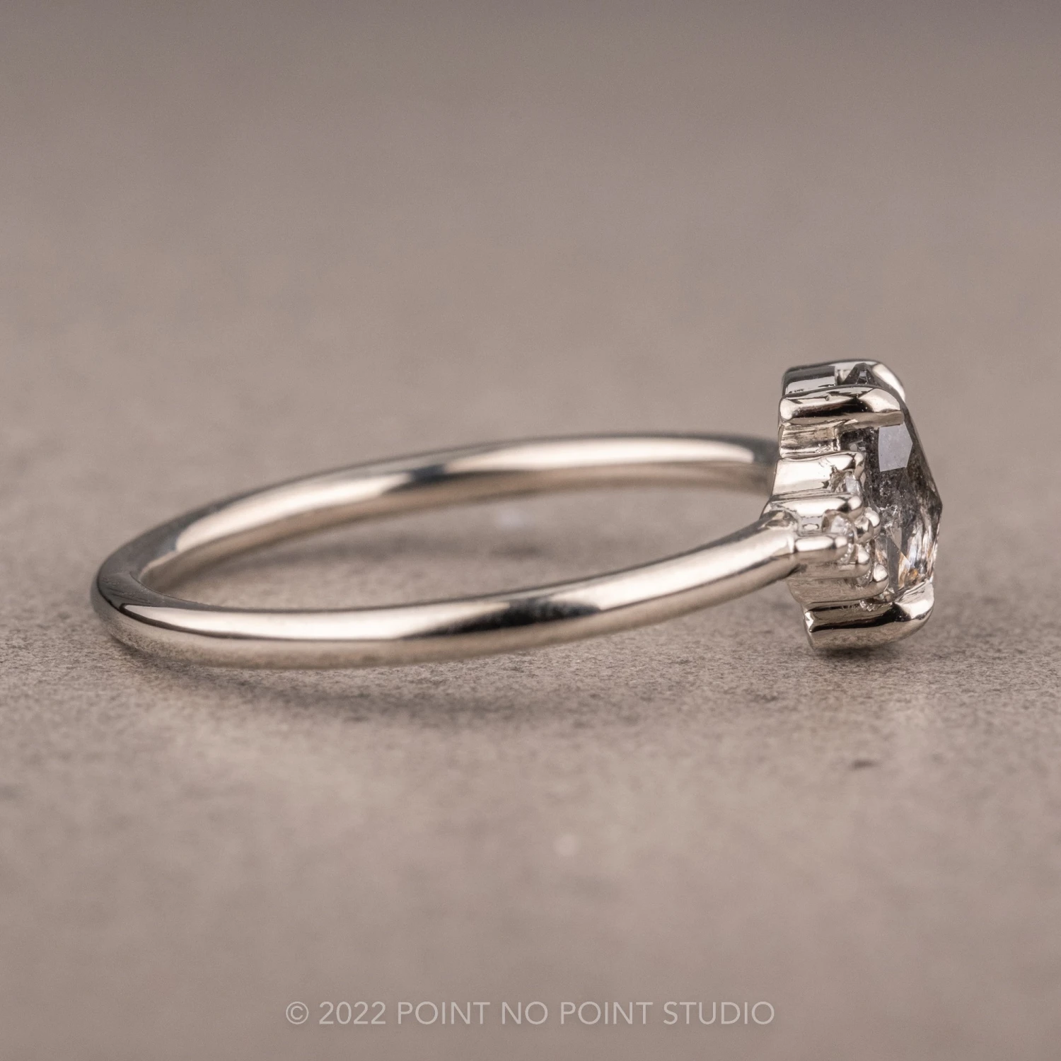 .86 Carat Salt And Pepper Oval Diamond Engagement Ring, Quinn Setting, 14K White Gold 6 .86 Carat Salt And Pepper Oval Diamond Engagement Ring, Quinn Setting, 14K White Gold - Image 6