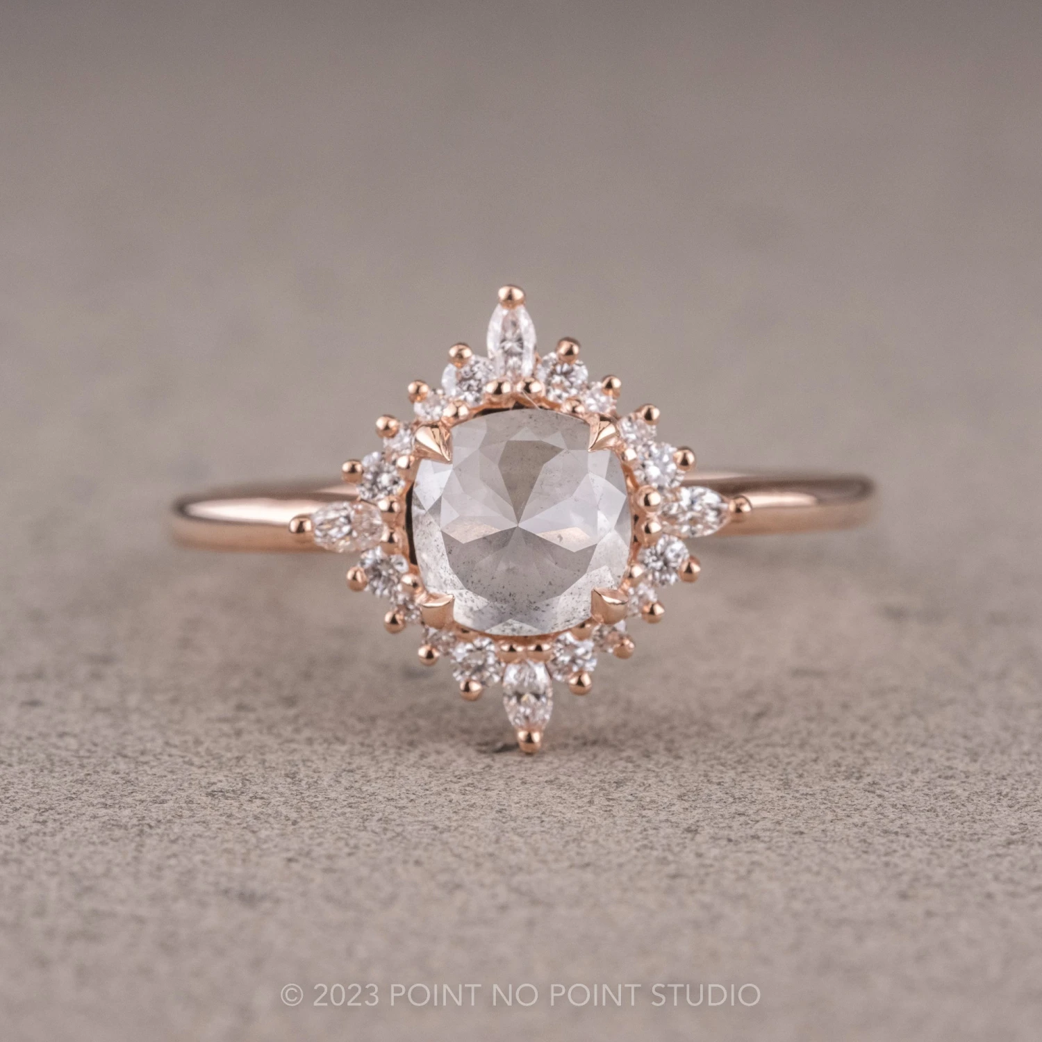 1.42 Carat Icy Grey Diamond Engagement Ring, Cosette Setting, 14k Rose Gold 1 1.42 Carat Icy Grey Diamond Engagement Ring, Cosette Setting, 14k Rose Gold