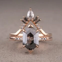 2.23 Carat Black Speckled Hexagon Diamond Engagement Ring, Ombre Sirena Setting, 14K Rose Gold -Point No Point Studio Store 220490 1
