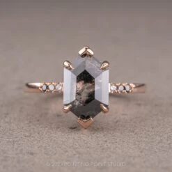 2.23 Carat Black Speckled Hexagon Diamond Engagement Ring, Ombre Sirena Setting, 14K Rose Gold