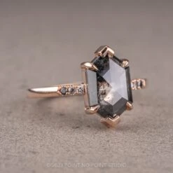2.23 Carat Black Speckled Hexagon Diamond Engagement Ring, Ombre Sirena Setting, 14K Rose Gold -Point No Point Studio Store 220490 3