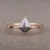 1.10 Carat Black Speckled Kite Diamond Engagement Ring, Ombre Jules Setting, 14K Rose Gold