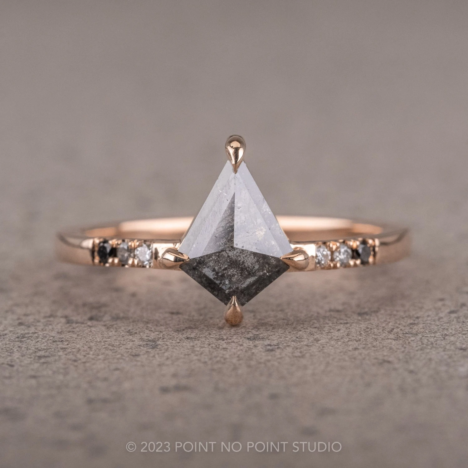 1.10 Carat Black Speckled Kite Diamond Engagement Ring, Ombre Jules Setting, 14K Rose Gold 1 1.10 Carat Black Speckled Kite Diamond Engagement Ring, Ombre Jules Setting, 14K Rose Gold