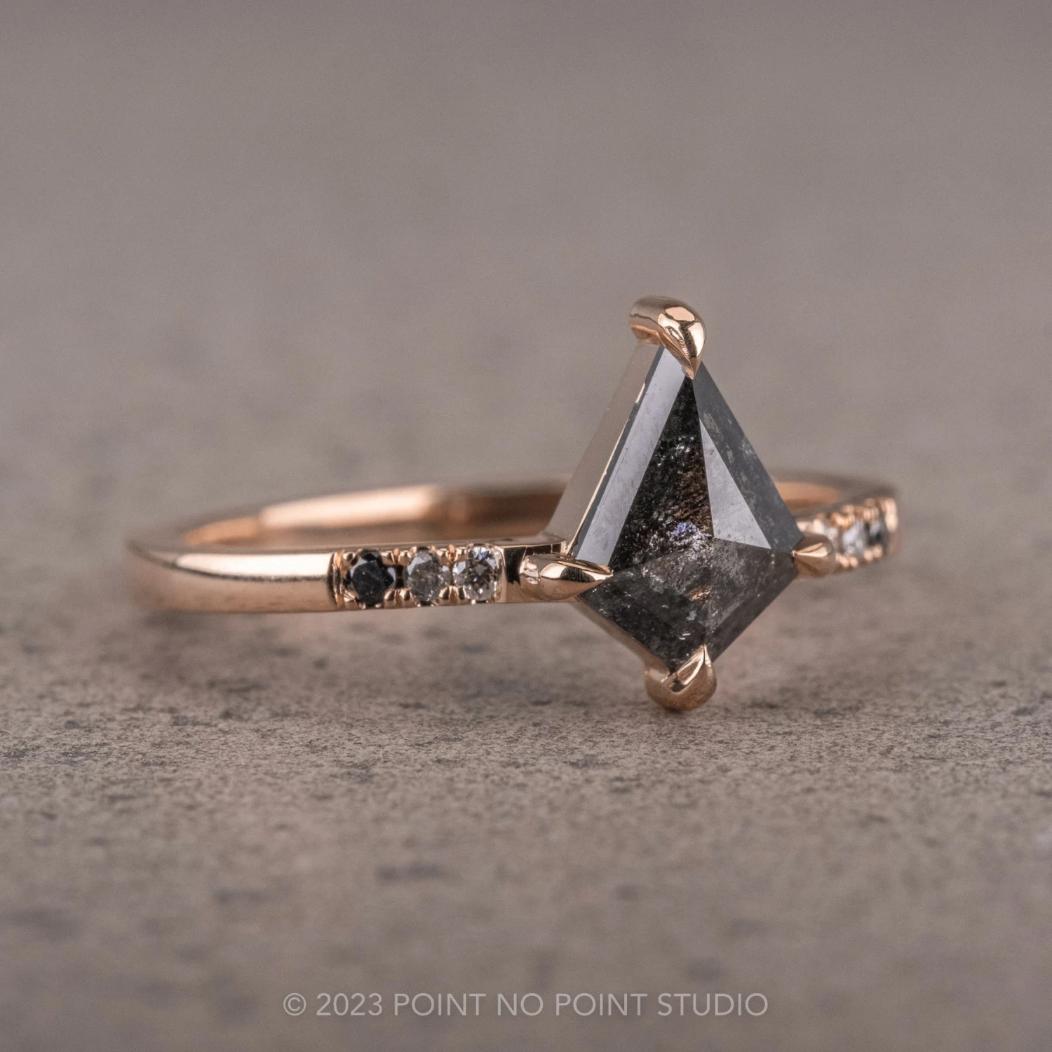 1.10 Carat Black Speckled Kite Diamond Engagement Ring, Ombre Jules Setting, 14K Rose Gold 3 1.10 Carat Black Speckled Kite Diamond Engagement Ring, Ombre Jules Setting, 14K Rose Gold - Image 3