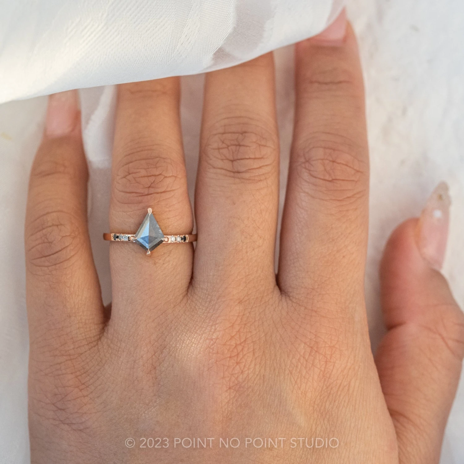 1.10 Carat Black Speckled Kite Diamond Engagement Ring, Ombre Jules Setting, 14K Rose Gold 2 1.10 Carat Black Speckled Kite Diamond Engagement Ring, Ombre Jules Setting, 14K Rose Gold - Image 2