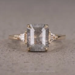 2.37tcw Salt And Pepper Emerald Cut Diamond Engagement Ring, Zoe Setting, 14K Yellow Gold