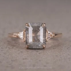 1.53 Carat Salt And Pepper Emerald Cut Diamond Engagement Ring, Zoe Setting, 14K Rose Gold