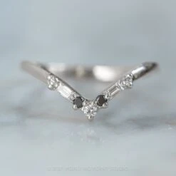 Round And Baguette Diamond V Band, Paloma Setting, 14K White Gold