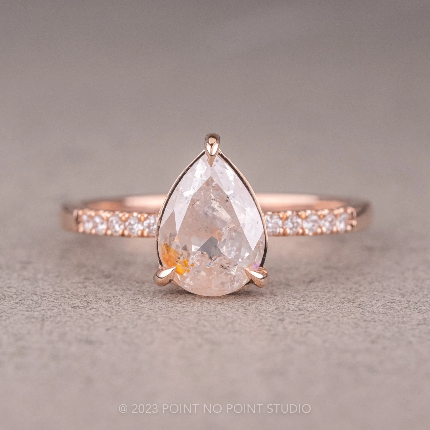 1.90 Carat Icy White Pear Diamond Engagement Ring, Juliette Setting, 14K Rose Gold 1 1.90 Carat Icy White Pear Diamond Engagement Ring, Juliette Setting, 14K Rose Gold