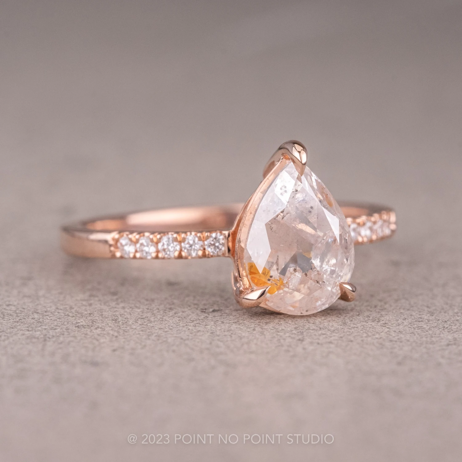 1.90 Carat Icy White Pear Diamond Engagement Ring, Juliette Setting, 14K Rose Gold 9 1.90 Carat Icy White Pear Diamond Engagement Ring, Juliette Setting, 14K Rose Gold - Image 9