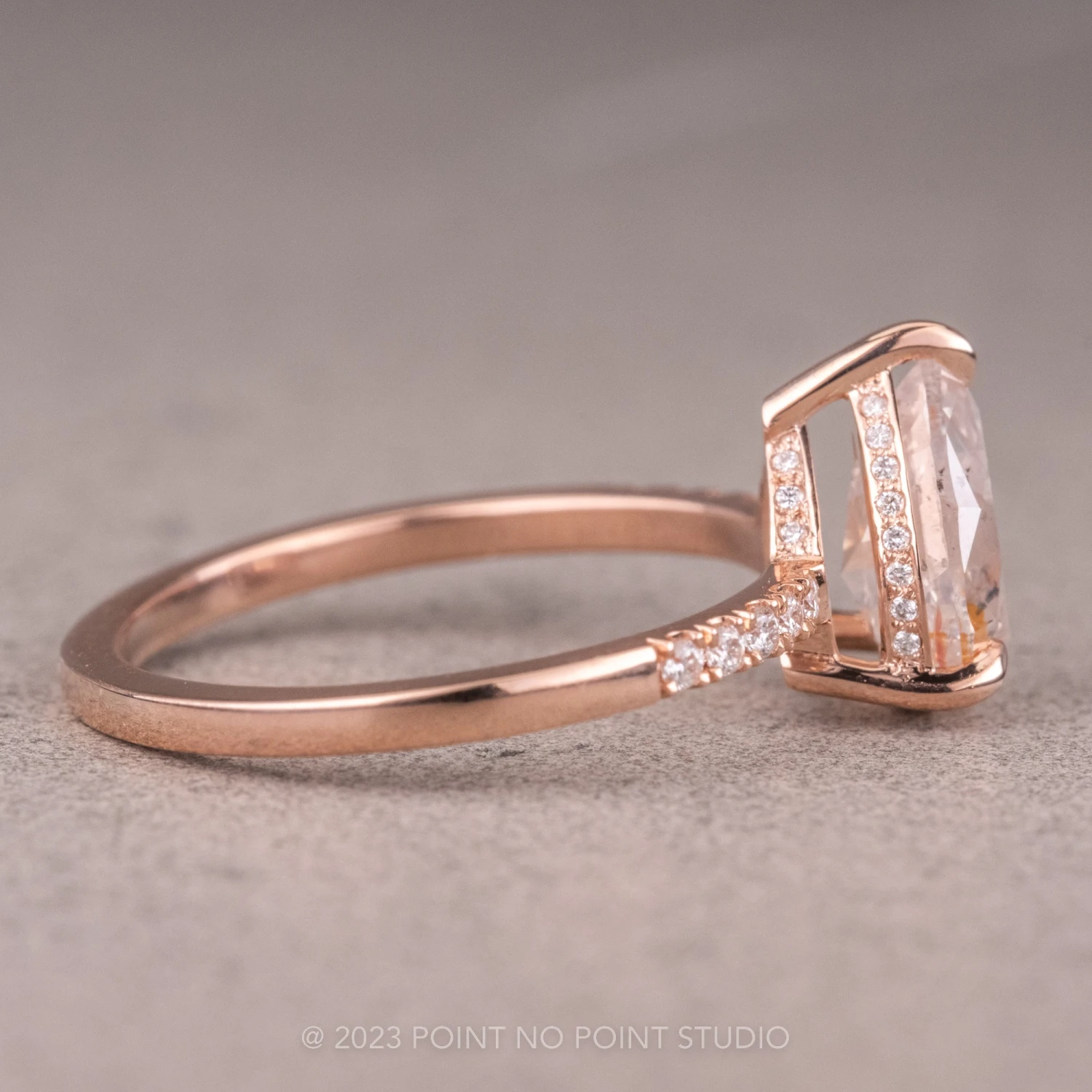 1.90 Carat Icy White Pear Diamond Engagement Ring, Juliette Setting, 14K Rose Gold 10 1.90 Carat Icy White Pear Diamond Engagement Ring, Juliette Setting, 14K Rose Gold - Image 10