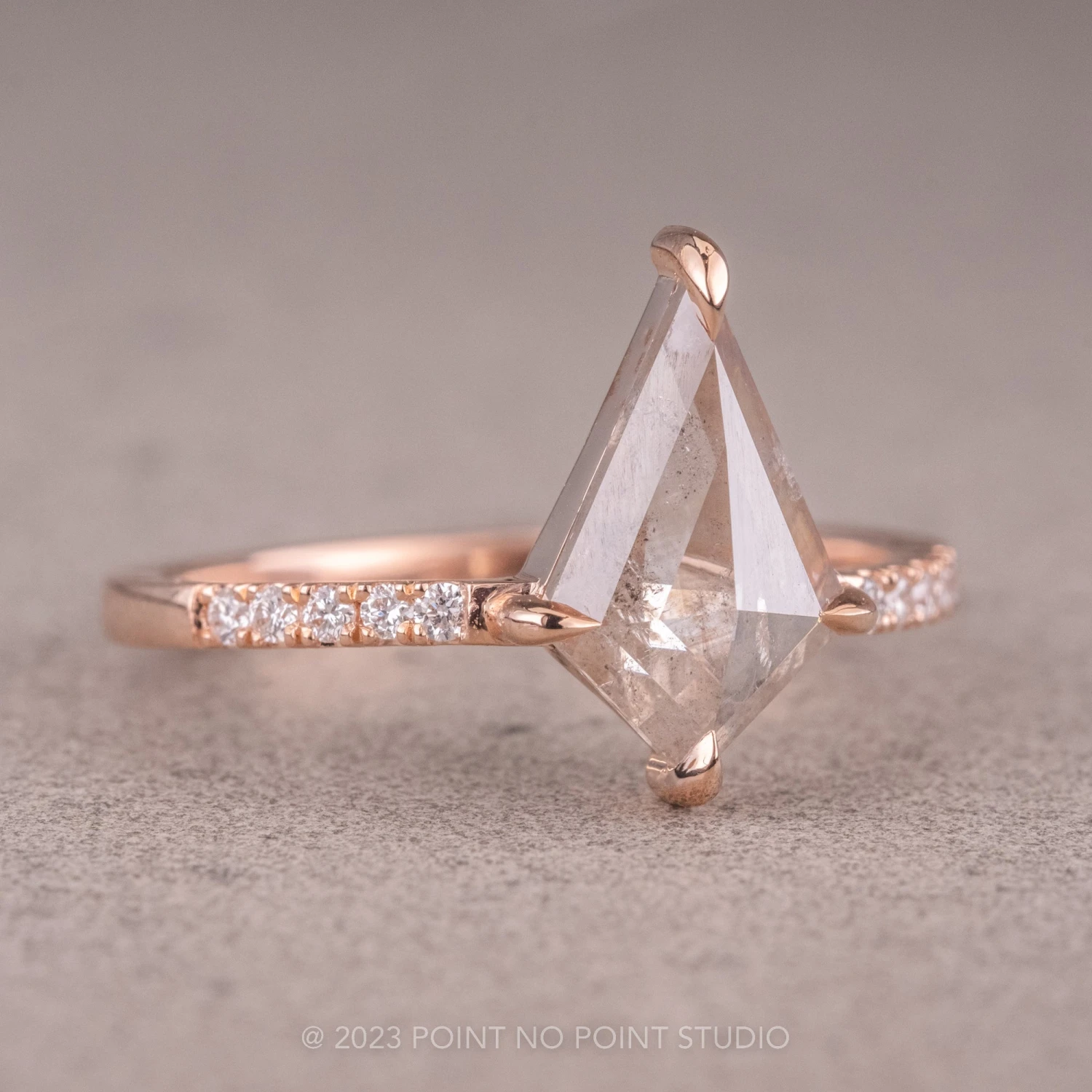 1.30 Carat Icy Grey Kite Diamond Engagement Ring, Jules Setting, 14K Rose Gold 9 1.30 Carat Icy Grey Kite Diamond Engagement Ring, Jules Setting, 14K Rose Gold - Image 9