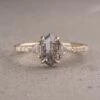 1.12 Carat Salt And Pepper Hexagon Diamond Engagement Ring, Eliza Setting, 14K Yellow Gold
