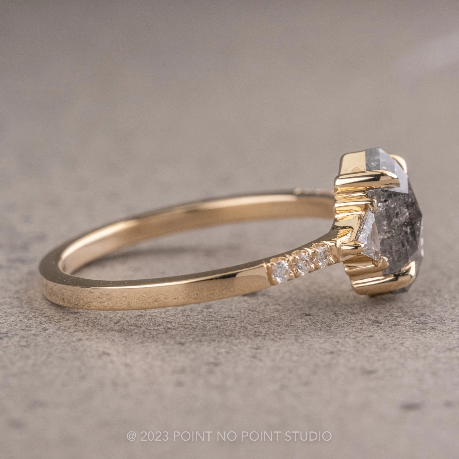 1.12 Carat Salt And Pepper Hexagon Diamond Engagement Ring, Eliza Setting, 14K Yellow Gold 5 1.12 Carat Salt And Pepper Hexagon Diamond Engagement Ring, Eliza Setting, 14K Yellow Gold - Image 5