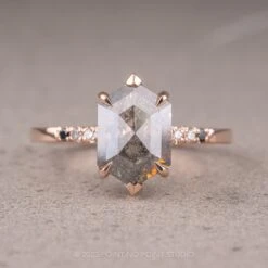 1.88 Carat Salt And Pepper Hexagon Diamond Engagement Ring, Ombre Sirena Setting, 14K Rose Gold