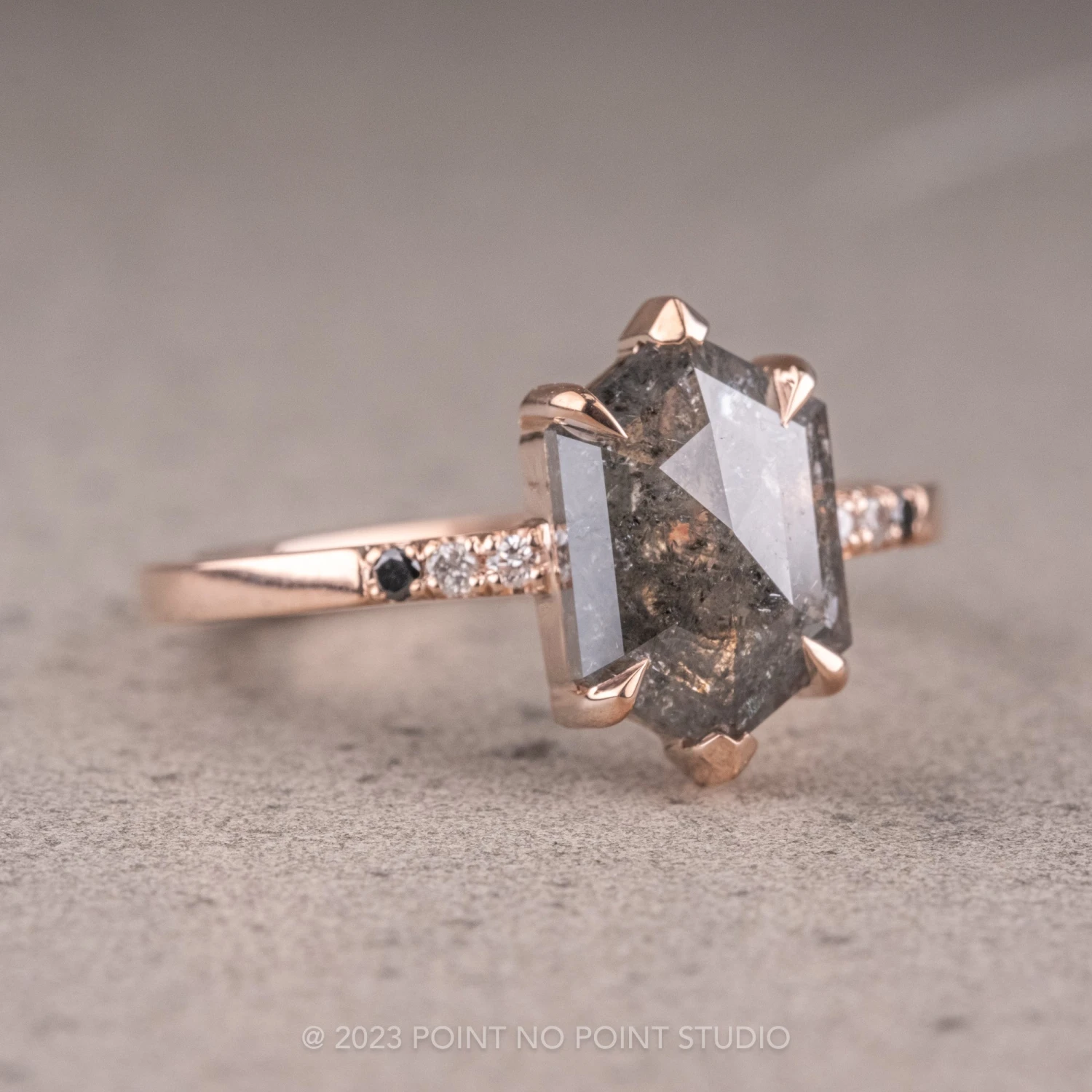 1.88 Carat Salt And Pepper Hexagon Diamond Engagement Ring, Ombre Sirena Setting, 14K Rose Gold 5 1.88 Carat Salt And Pepper Hexagon Diamond Engagement Ring, Ombre Sirena Setting, 14K Rose Gold - Image 5