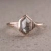 1.26 Carat Black Speckled Hexagon Diamond Engagement Ring, Zoe Setting, 14K Rose Gold