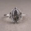 1.99 Carat Salt And Pepper Marquise Diamond Engagement Ring, Olive Setting, 14k White Gold
