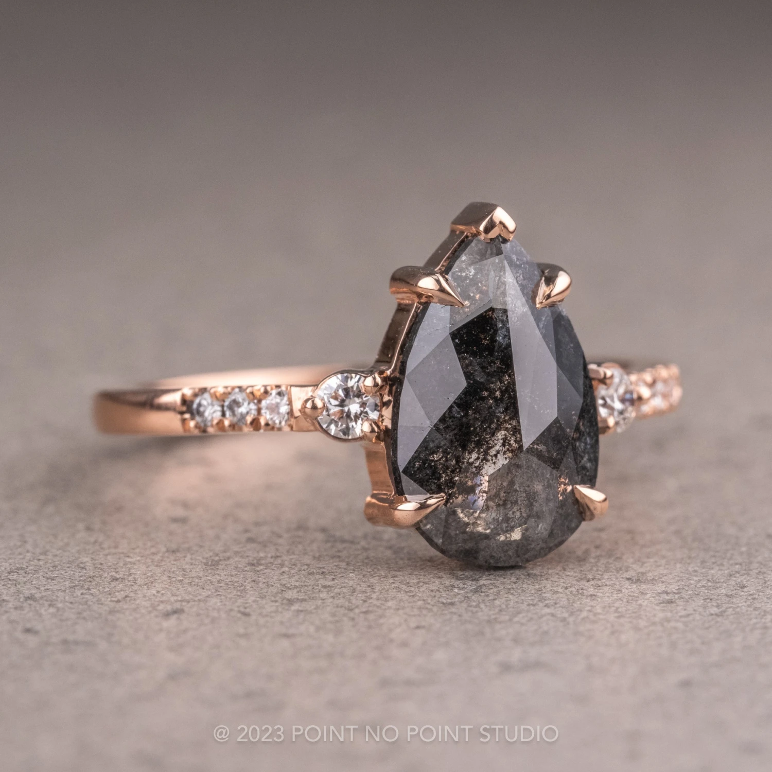 1.22 Carat Black Pear Diamond Engagement Ring, Eliza Setting, 14K Rose Gold 10 1.22 Carat Black Pear Diamond Engagement Ring, Eliza Setting, 14K Rose Gold - Image 10