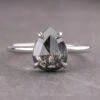 1.16 Carat Black Speckled Pear Diamond Engagement Ring, Jane Setting, 14k White Gold