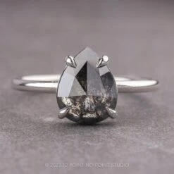 1.16 Carat Black Speckled Pear Diamond Engagement Ring, Jane Setting, 14k White Gold