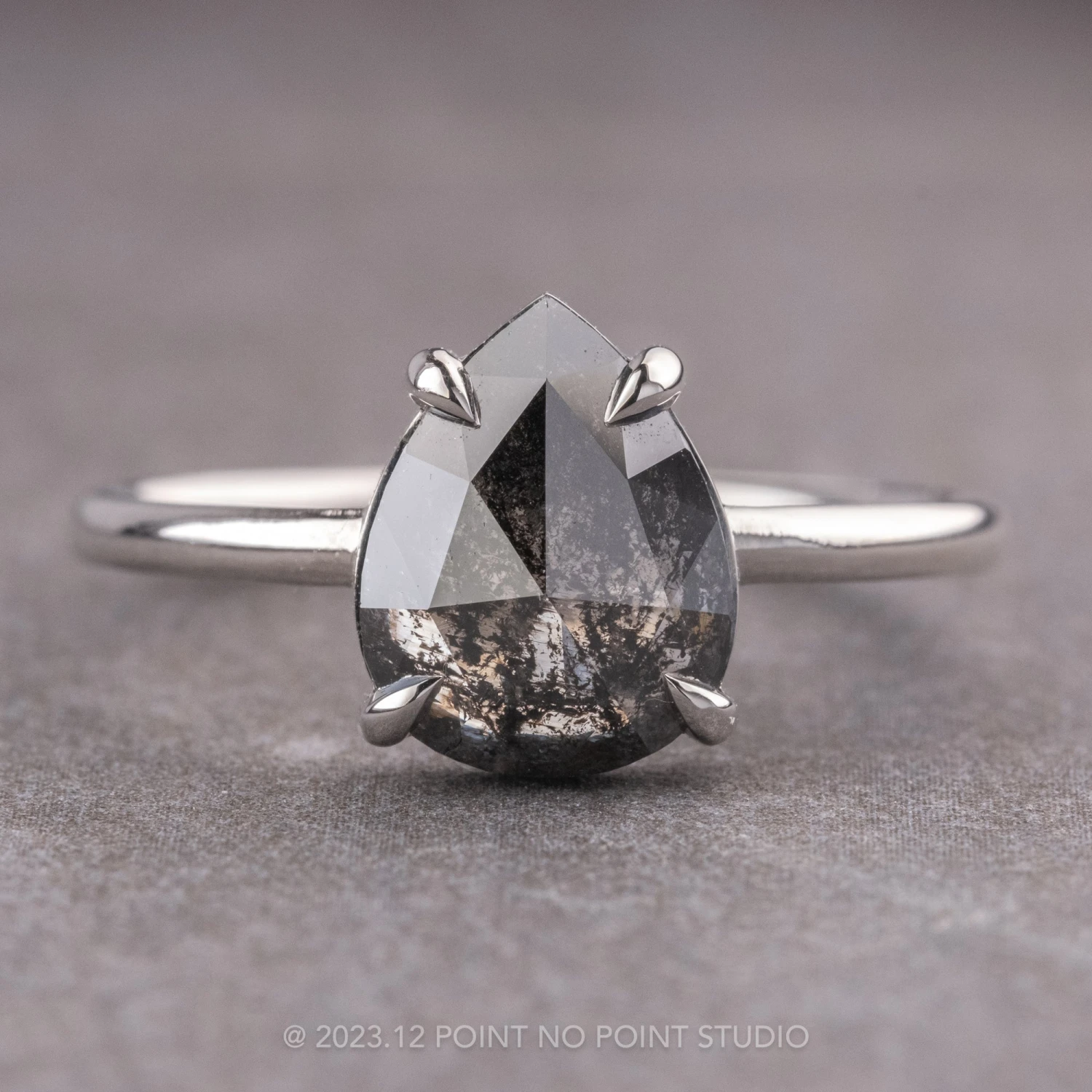 1.16 Carat Black Speckled Pear Diamond Engagement Ring, Jane Setting, 14k White Gold 1 1.16 Carat Black Speckled Pear Diamond Engagement Ring, Jane Setting, 14k White Gold