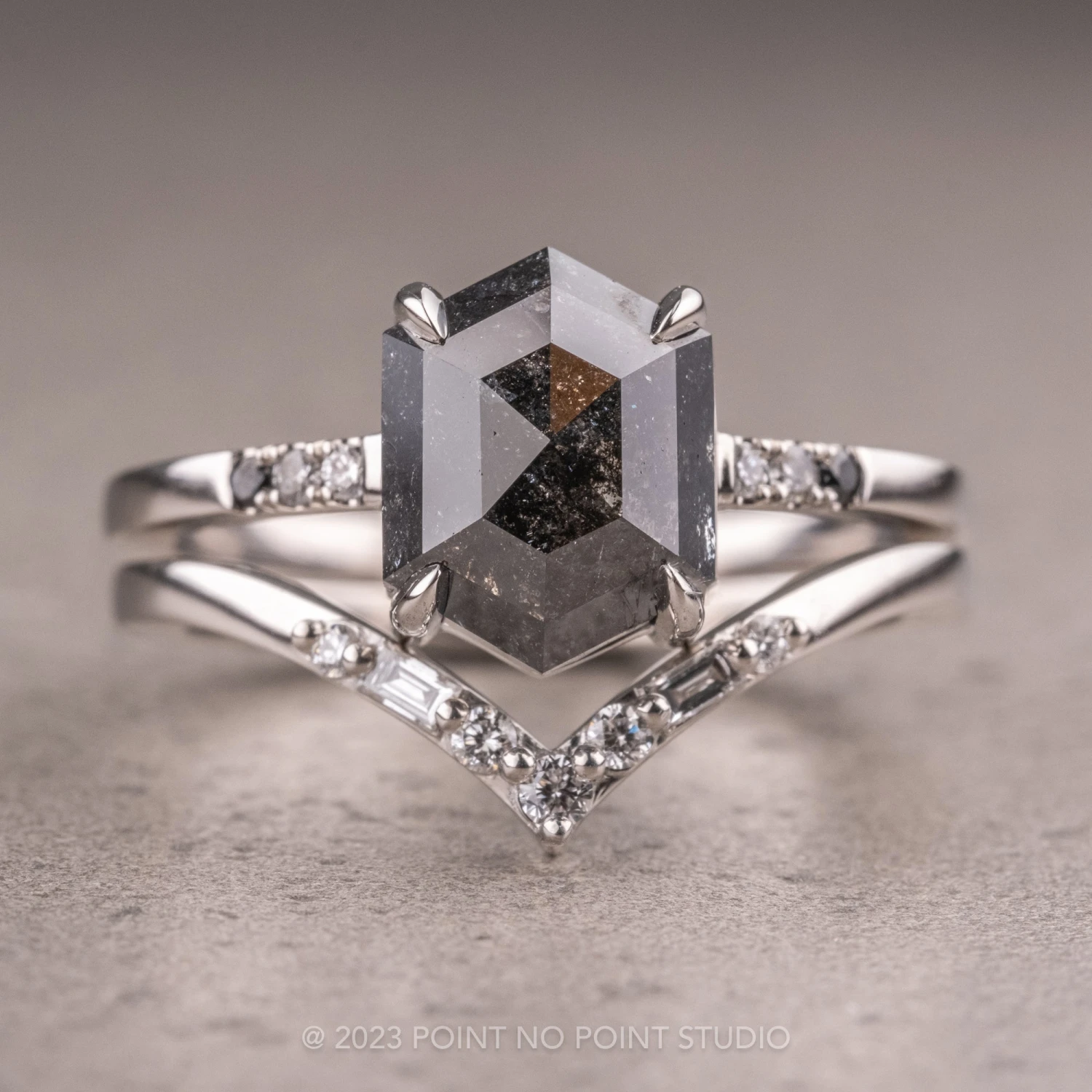 2.69 Carat Black Hexagon Diamond Engagement Ring, Ombre Jules Setting, Platinum 6 2.69 Carat Black Hexagon Diamond Engagement Ring, Ombre Jules Setting, Platinum - Image 6