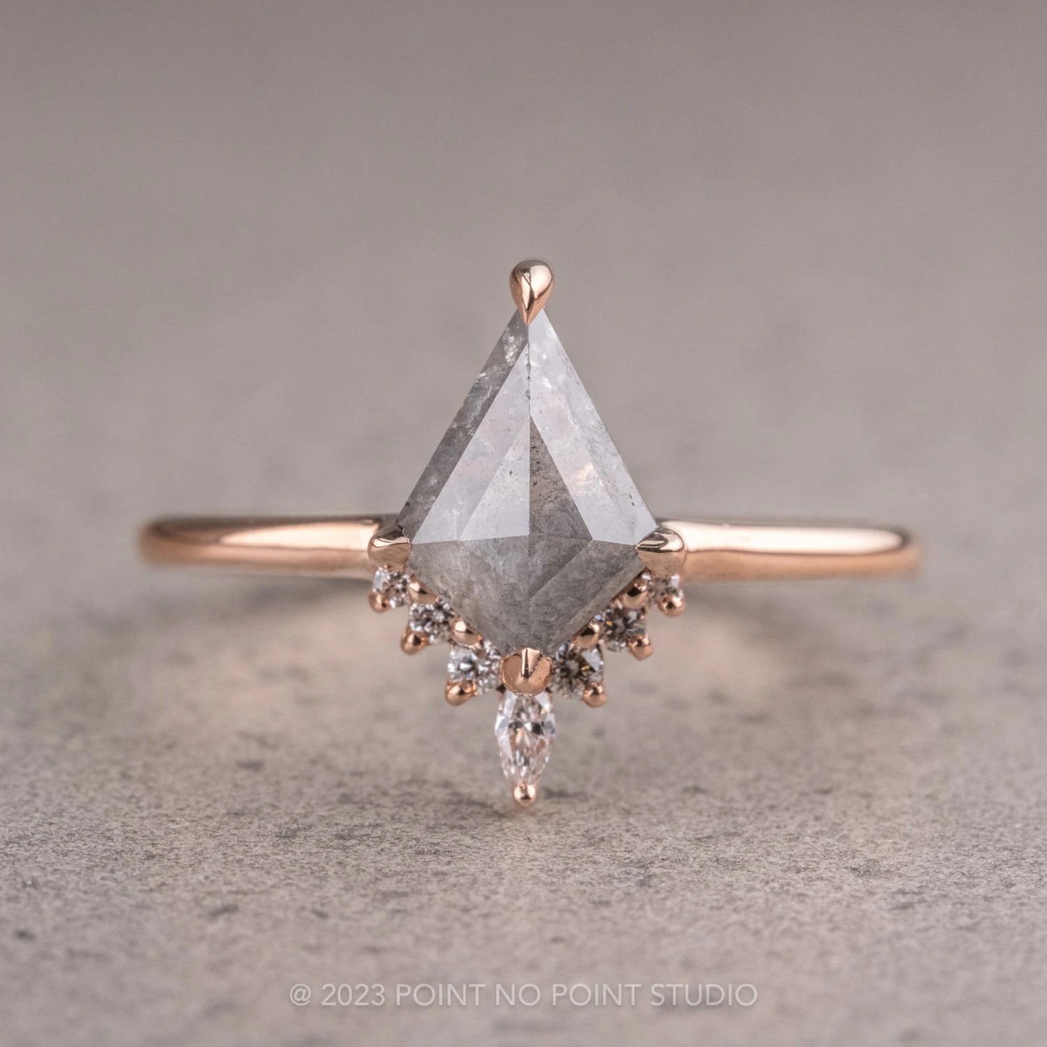 1.35 Carat Salt And Pepper Kite Diamond Engagement Ring, Ava Setting, 14K Rose Gold 1 1.35 Carat Salt And Pepper Kite Diamond Engagement Ring, Ava Setting, 14K Rose Gold