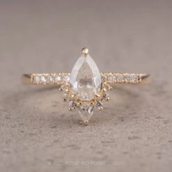 1.26 Carat Icy White Pear Diamond Engagement Ring, Avaline Setting, 14K Yellow Gold