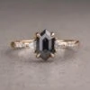 1.19 Carat Black Hexagon Diamond Engagement Ring, Eliza Setting, 14K Rose Gold