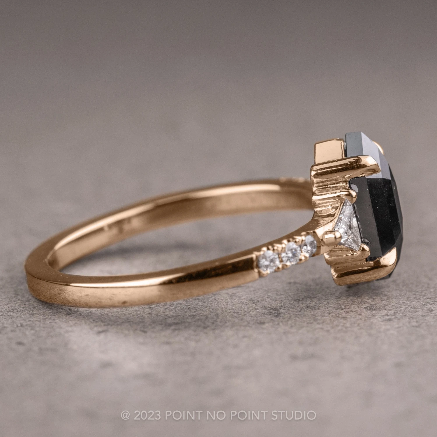 1.19 Carat Black Hexagon Diamond Engagement Ring, Eliza Setting, 14K Rose Gold 3 1.19 Carat Black Hexagon Diamond Engagement Ring, Eliza Setting, 14K Rose Gold - Image 3