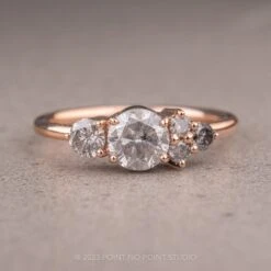 1.19 Carat Salt And Pepper Diamond Engagement Ring, Cluster Setting 14k Rose Gold