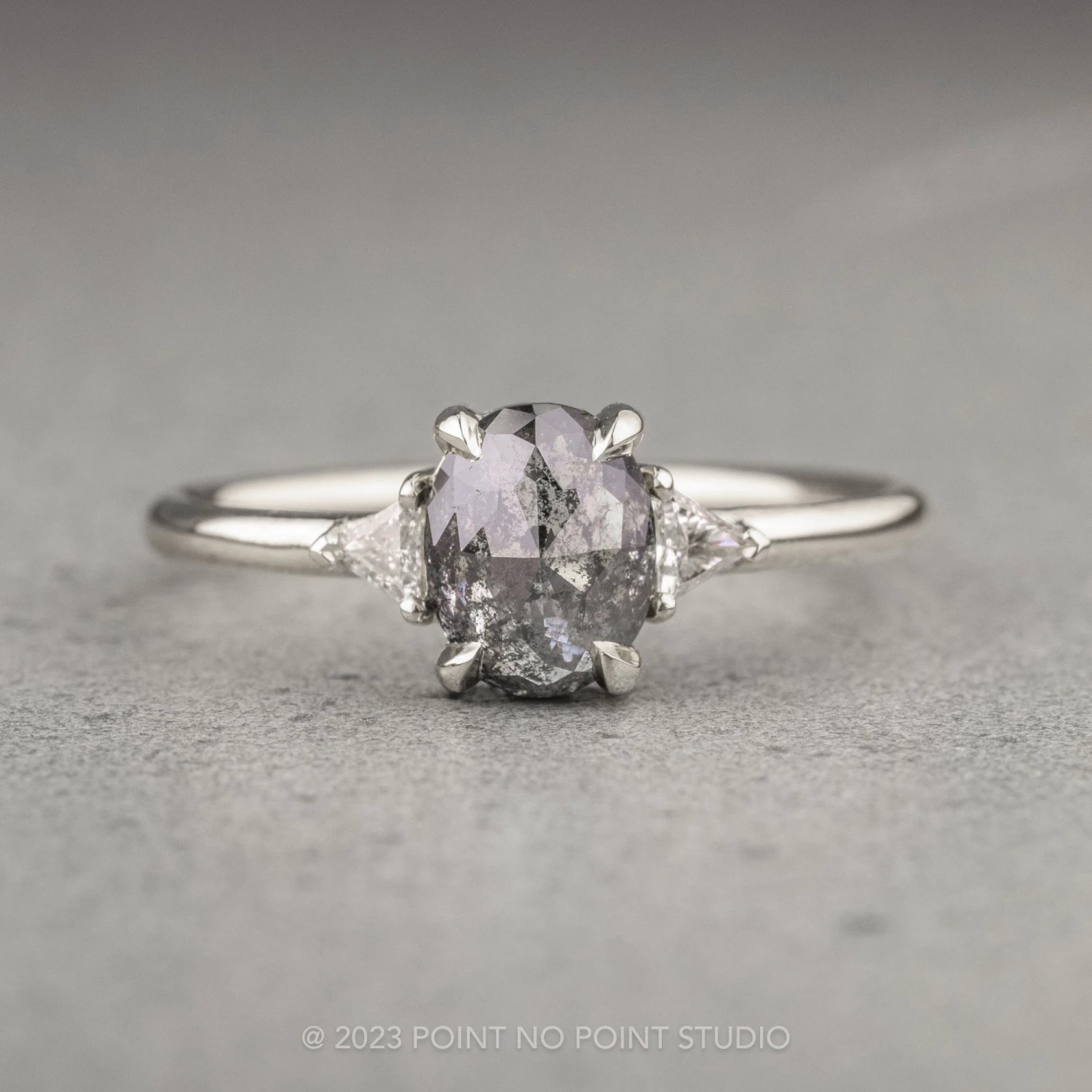 1.03 Carat Salt And Pepper Oval Diamond Engagement Ring, Zoe Setting, Platinum 1 1.03 Carat Salt And Pepper Oval Diamond Engagement Ring, Zoe Setting, Platinum