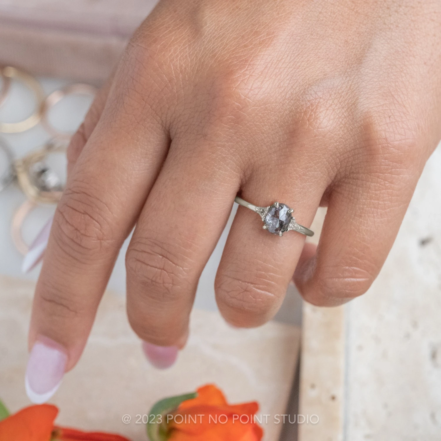 1.03 Carat Salt And Pepper Oval Diamond Engagement Ring, Zoe Setting, Platinum 2 1.03 Carat Salt And Pepper Oval Diamond Engagement Ring, Zoe Setting, Platinum - Image 2