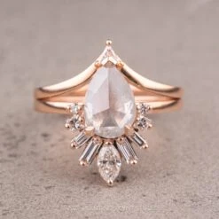 2.34 Carat Icy Grey Pear Diamond Engagement Ring, Wren Setting, 14K Rose Gold -Point No Point Studio Store 230217 1