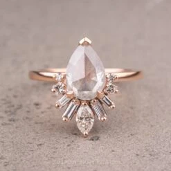 2.34 Carat Icy Grey Pear Diamond Engagement Ring, Wren Setting, 14K Rose Gold