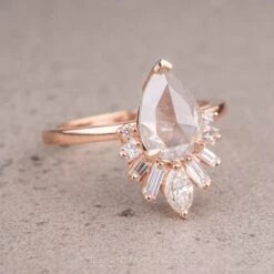 2.34 Carat Icy Grey Pear Diamond Engagement Ring, Wren Setting, 14K Rose Gold -Point No Point Studio Store 230217 3