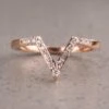 Round And Baguette Diamond V Band, Extra Diamond Large Paloma Setting, 14K Rose Gold