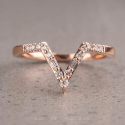 Round And Baguette Diamond V Band, Extra Diamond Large Paloma Setting, 14K Rose Gold