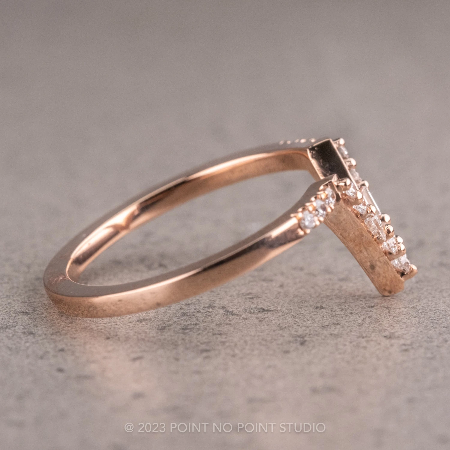 Round And Baguette Diamond V Band, Extra Diamond Large Paloma Setting, 14K Rose Gold 6 Round And Baguette Diamond V Band, Extra Diamond Large Paloma Setting, 14K Rose Gold - Image 6
