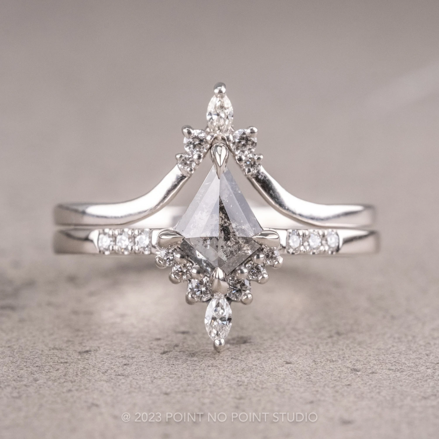 .77 Carat Salt And Pepper Kite Diamond Engagement Ring, Avaline Setting, Platinum 5 .77 Carat Salt And Pepper Kite Diamond Engagement Ring, Avaline Setting, Platinum - Image 5