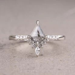 .77 Carat Salt And Pepper Kite Diamond Engagement Ring, Avaline Setting, Platinum