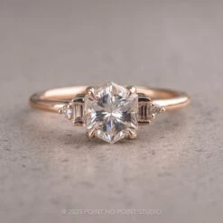 1.56 Carat Hexagon Moissanite Engagement Ring, Betty Setting, 14K Rose Gold