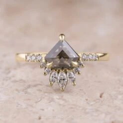 .97 Carat Black Shield Diamond Engagement Ring, Cleo Setting, 14K Yellow Gold