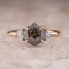 1.58 Carat Black Hexagon Diamond Engagement Ring, Zoe Setting, 14K Rose Gold