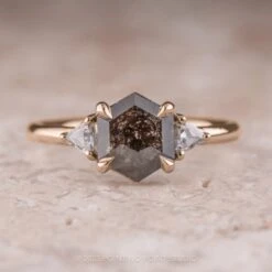 1.58 Carat Black Hexagon Diamond Engagement Ring, Zoe Setting, 14K Rose Gold