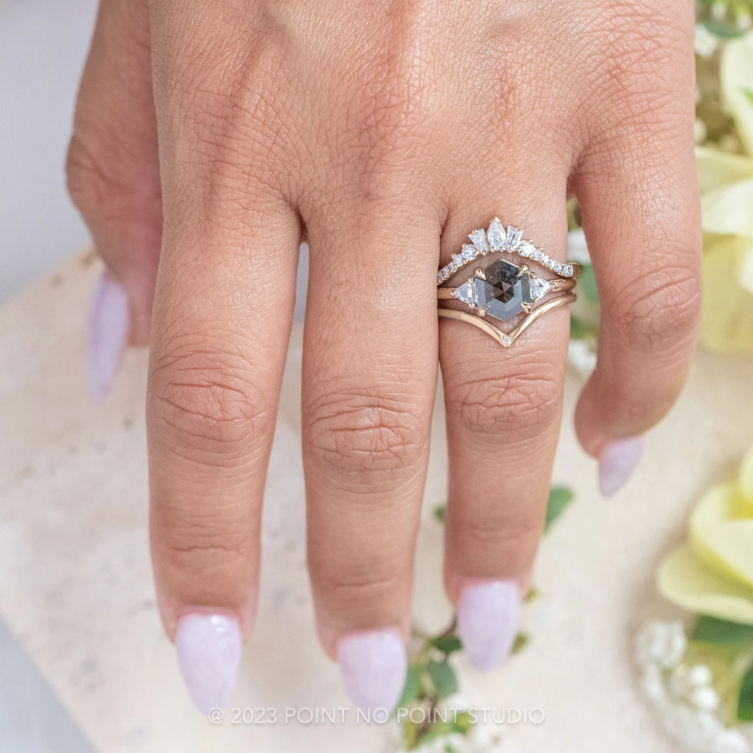 1.58 Carat Black Hexagon Diamond Engagement Ring, Zoe Setting, 14K Rose Gold 2 1.58 Carat Black Hexagon Diamond Engagement Ring, Zoe Setting, 14K Rose Gold - Image 2