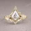 1.07 Carat Kite Moissanite Engagement Ring, Thistle Setting, 14k Yellow Gold