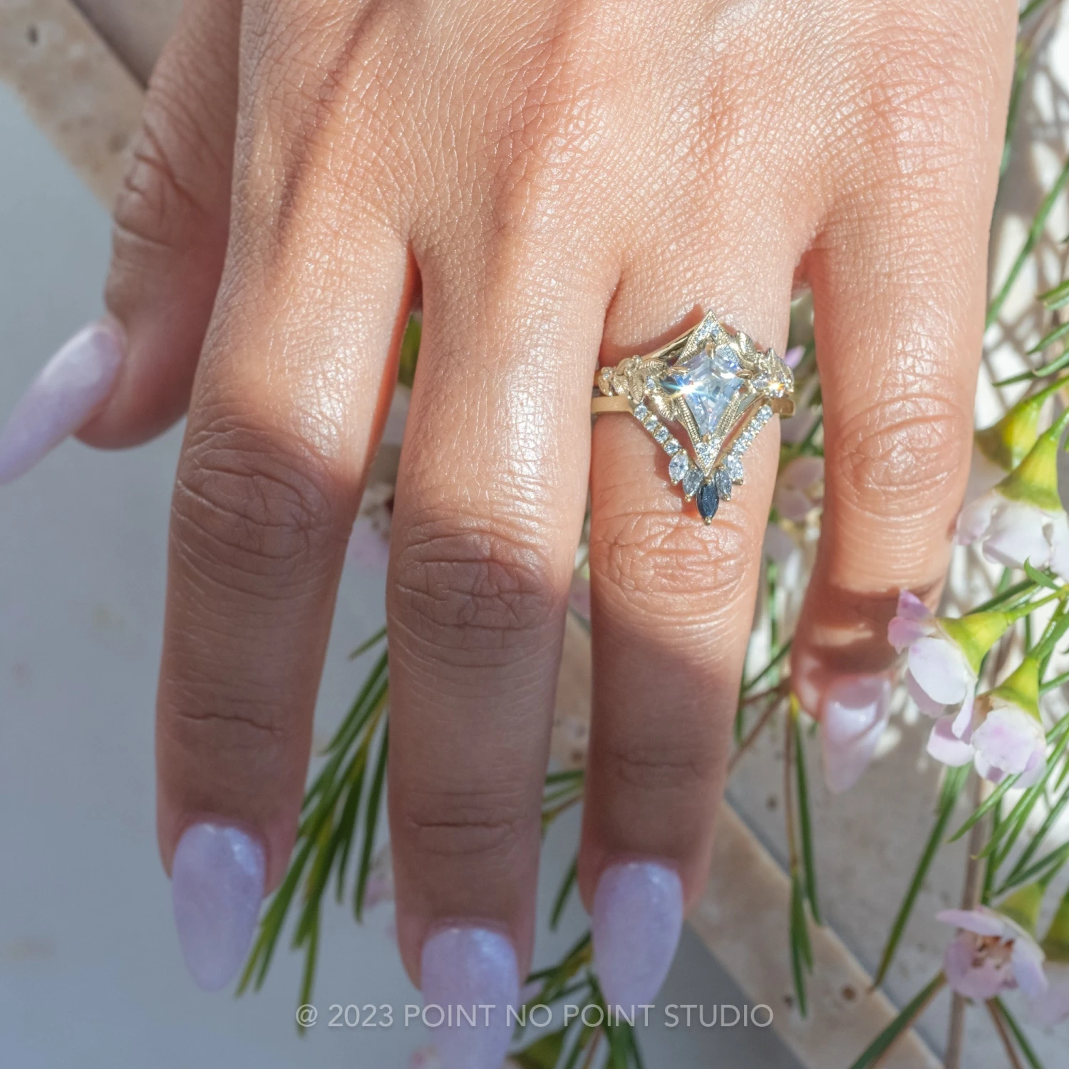 1.07 Carat Kite Moissanite Engagement Ring, Thistle Setting, 14k Yellow Gold 2 1.07 Carat Kite Moissanite Engagement Ring, Thistle Setting, 14k Yellow Gold - Image 2